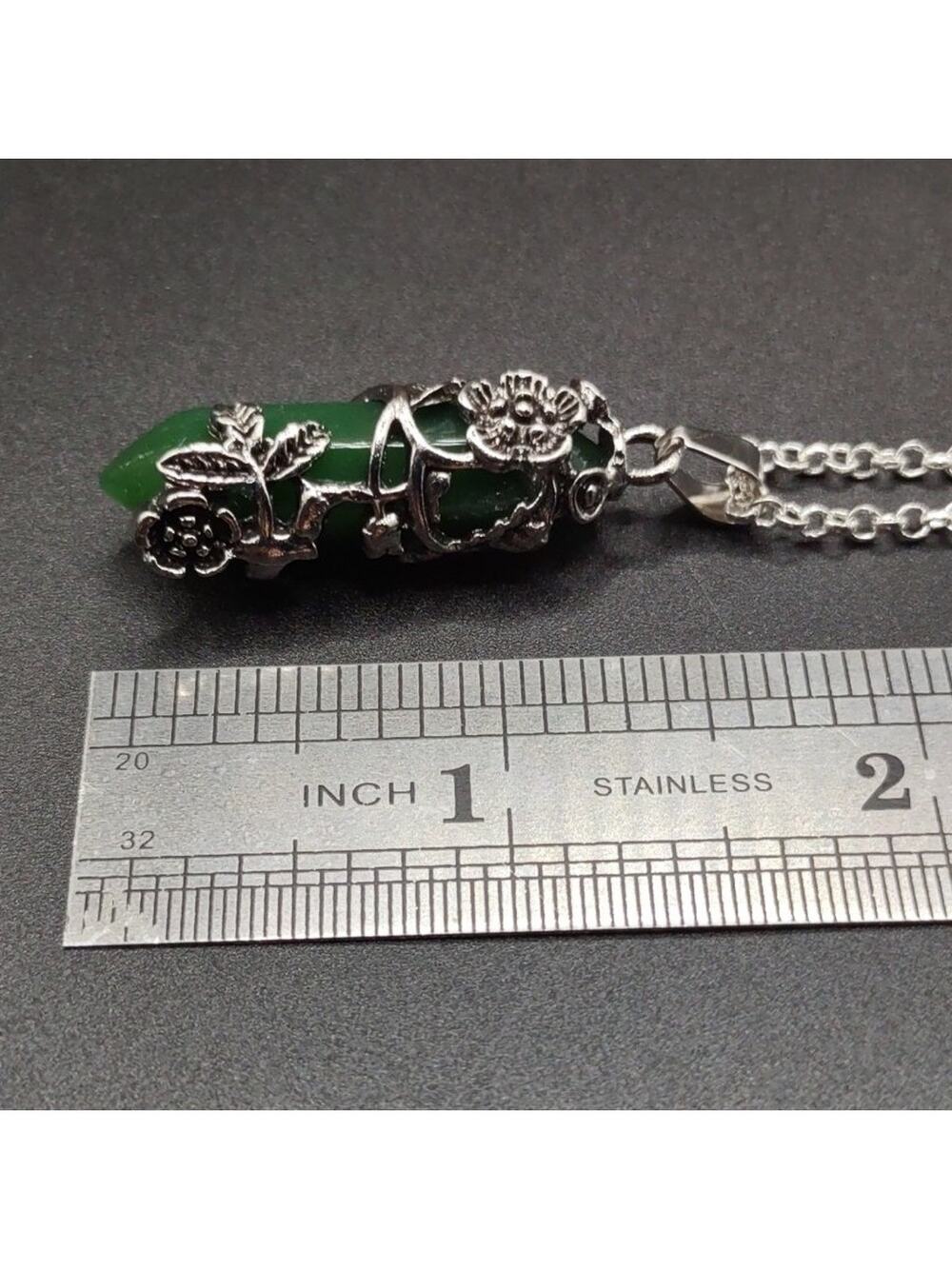 925 Silver Necklace W/ Green Jade Crytsal Boho Floral Vine Women's Fashion Gift